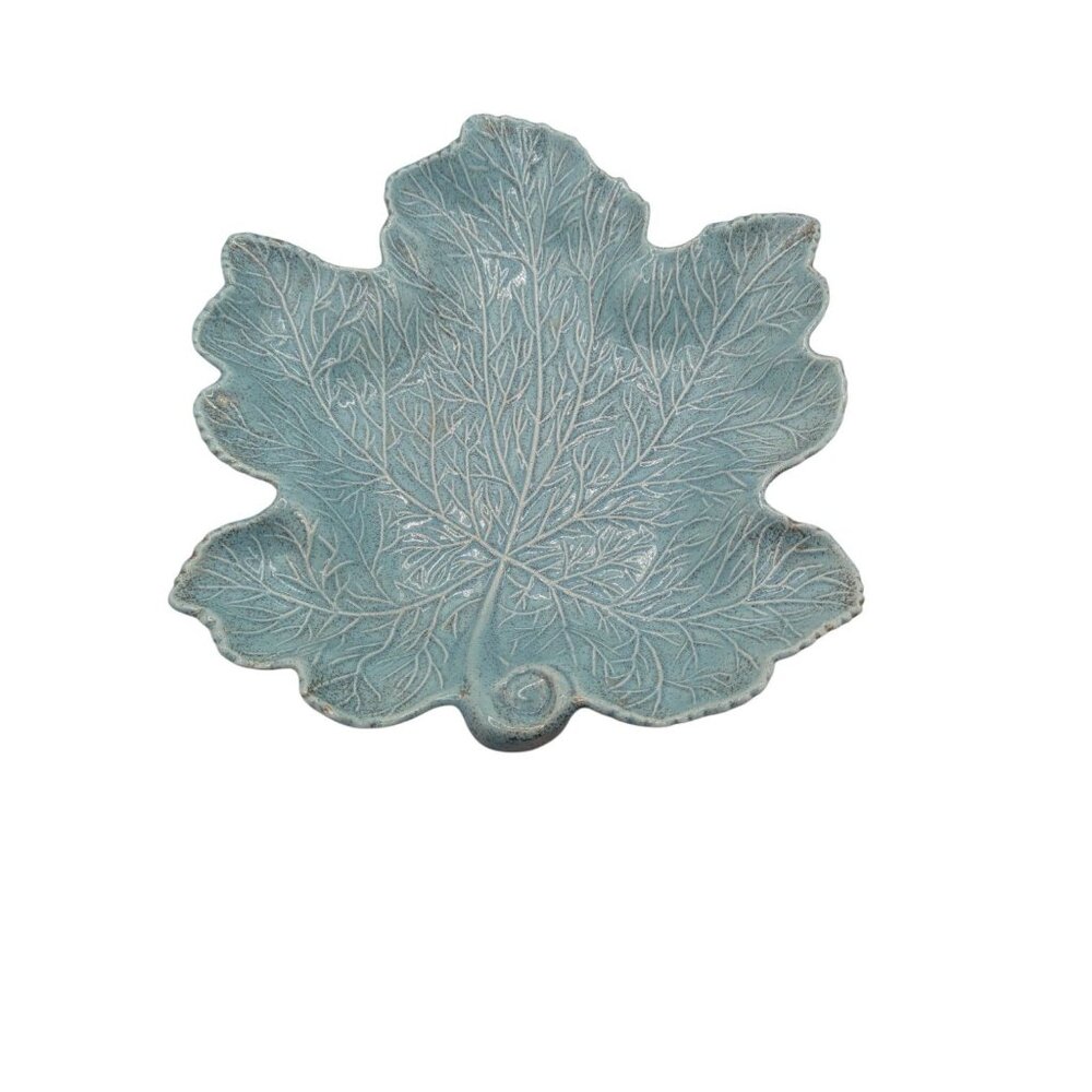 Vintage California Pottery Maple Leaf Platter in Turquoise 13" - Picture 2 of 13